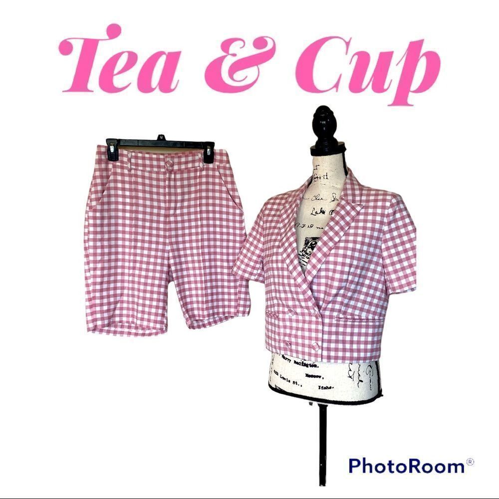 Tea & Cup Checkered Short Suit Set NWT